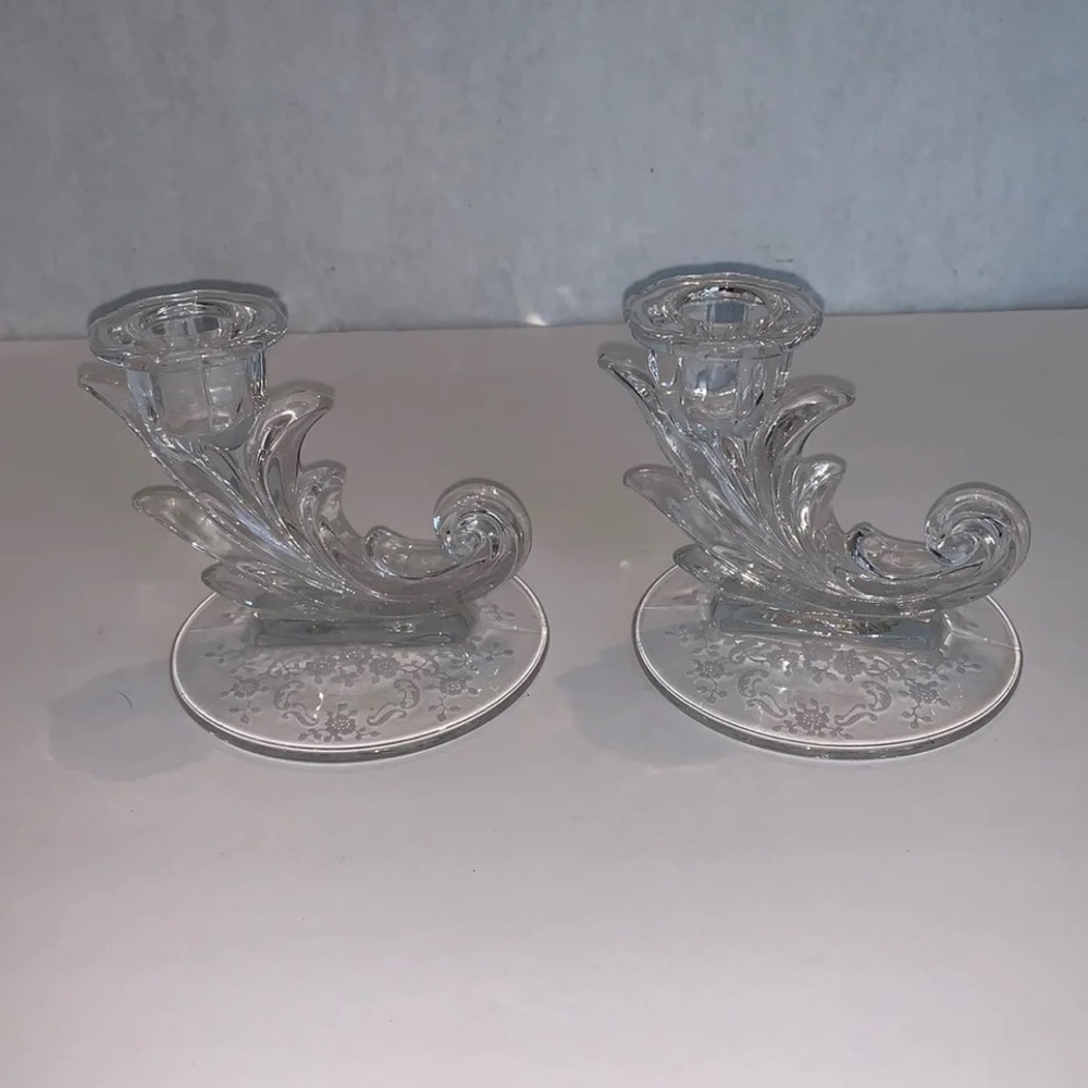 2 Vintage Fostoria Crystal Candlesticks